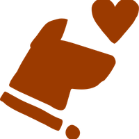 Brown dog silhouette with small heart icon 