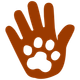Brown hand icon with paw design in the palm
